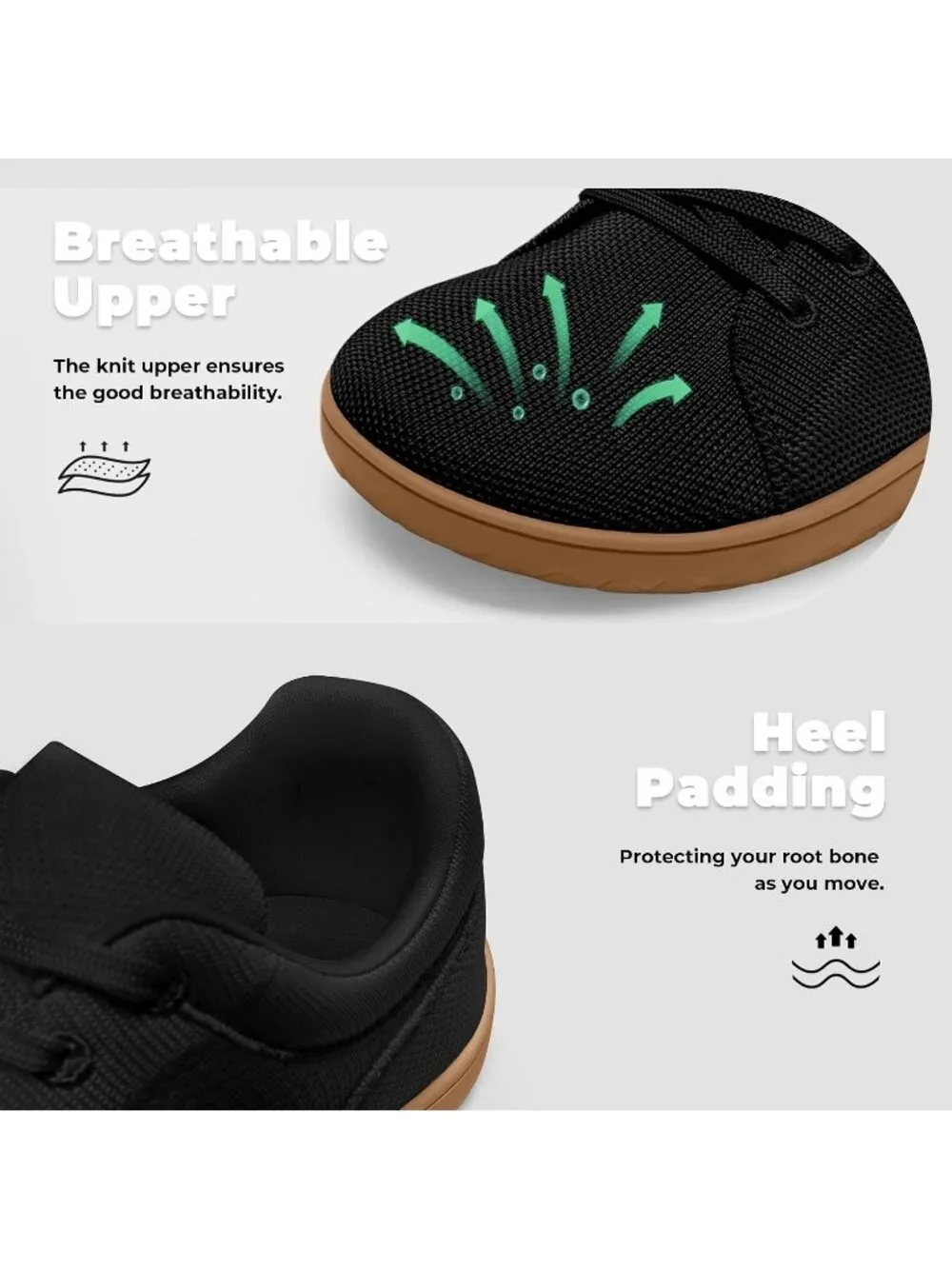 Women's Black/Gum Knit Minimalist Barefoot Zero Drop Casual Walking Sneakers